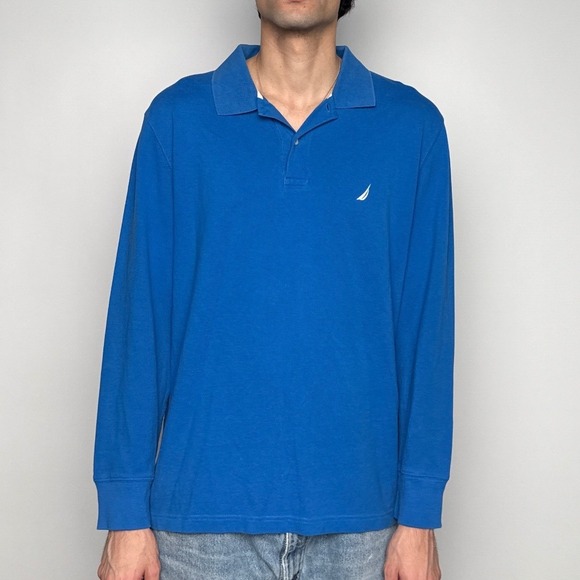 Nautica Other - Nautica Mens Long Sleeve Polo Shirt Blue Classic Fit Cotton Logo Large L